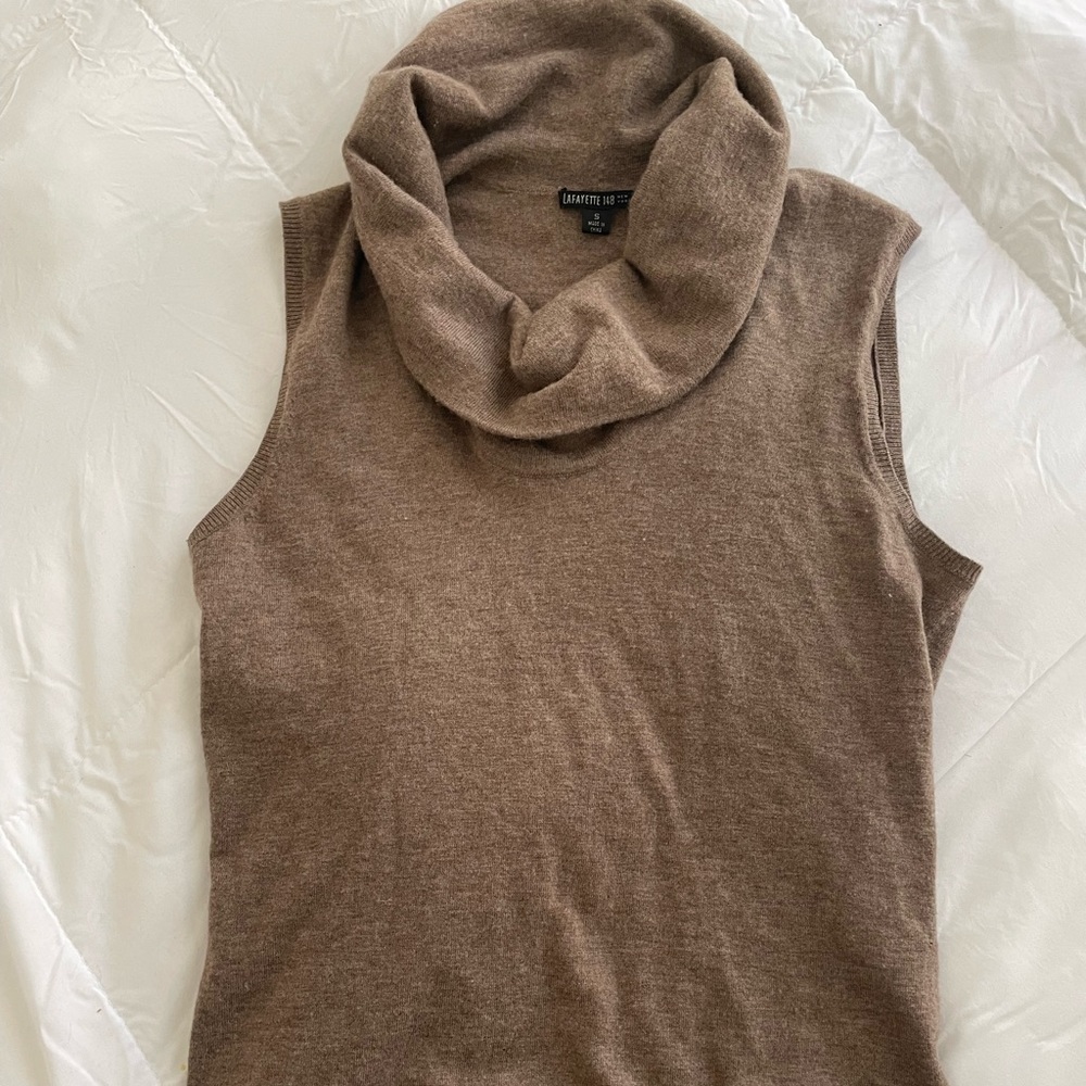 Brown Sleeveless Cowl Neck Sweater